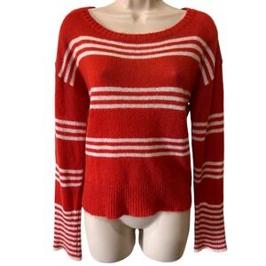 Press Striped Knit Sweater‎ Orange White Long Sleeve Casual Pullover Top S